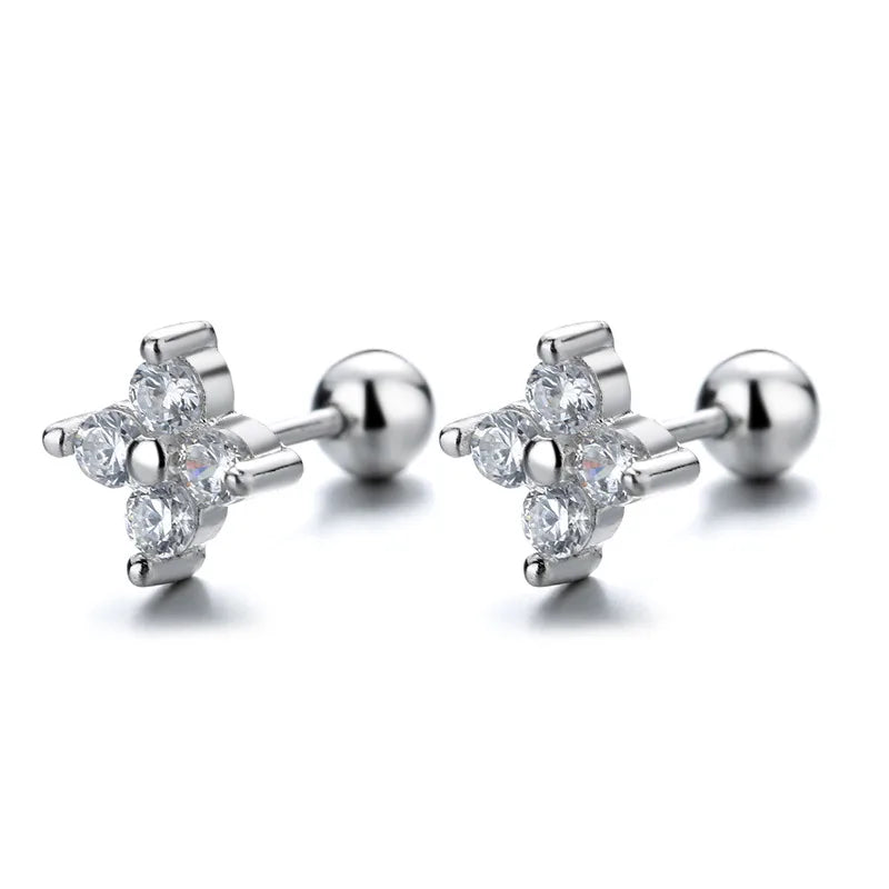 1 Paar 925 Sterling Silber Imitationsperle Zirkon 925 Sterling Silber Ohrringe vierblättriges Kleeblatt Schraubverschluss kleine Steckerohrringe | Shop Nory