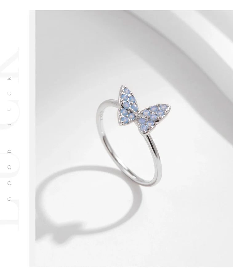Rhodium-beschichtete 925 Sterling Silber Opal Schmetterlingsringe 925 Sterling Silber Ringe | Shop Nory