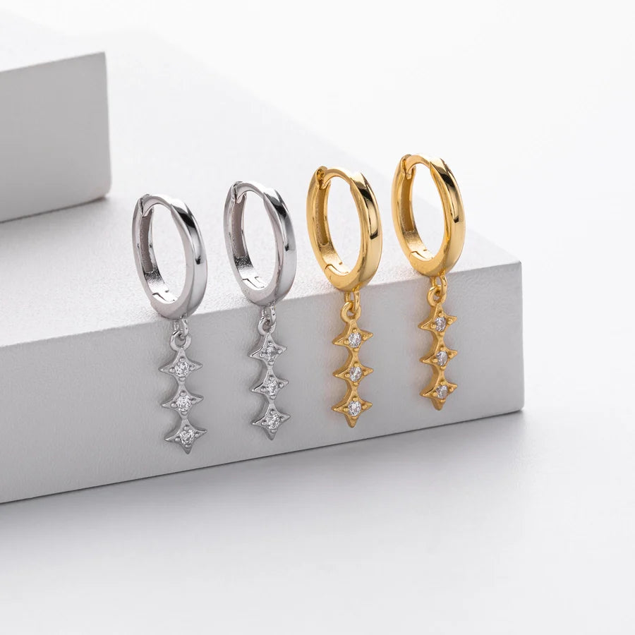 1 Paar 18K Gold Plattiert Weiß Gold Plattiert Rhodium Plattiert 925 Sterling Silber Zirkon 925 Sterling Silber Ohrringe Geometrische Tropf Ohrringe | Shop Nory