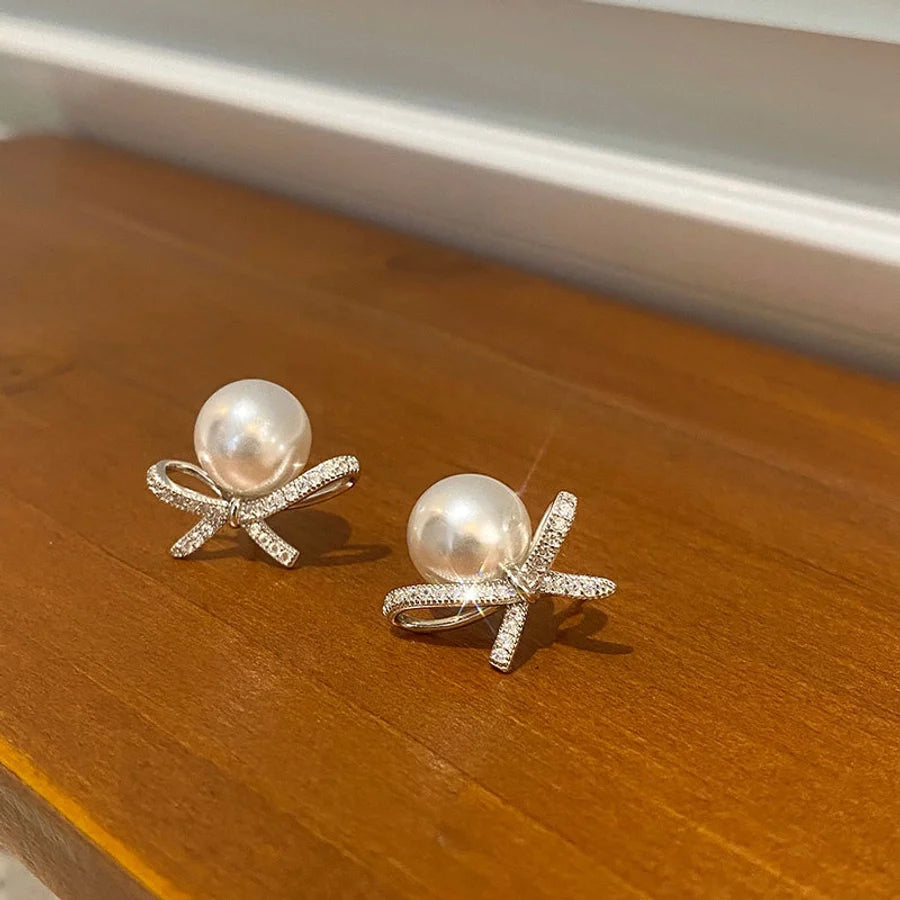 1 Paar 925 Sterling Silber Zirkon 925 Sterling Silber Ohrringe Schleifen-Knoten Ohrringe | Shop Nory