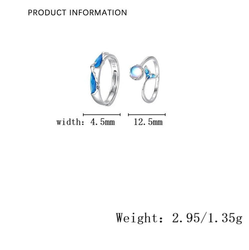 925 Sterling Silber Künstlicher Mondstein Meereswelle Fischschwanz Wal Offene Ringe 925 Sterling Silber Ringe | Shop Nory