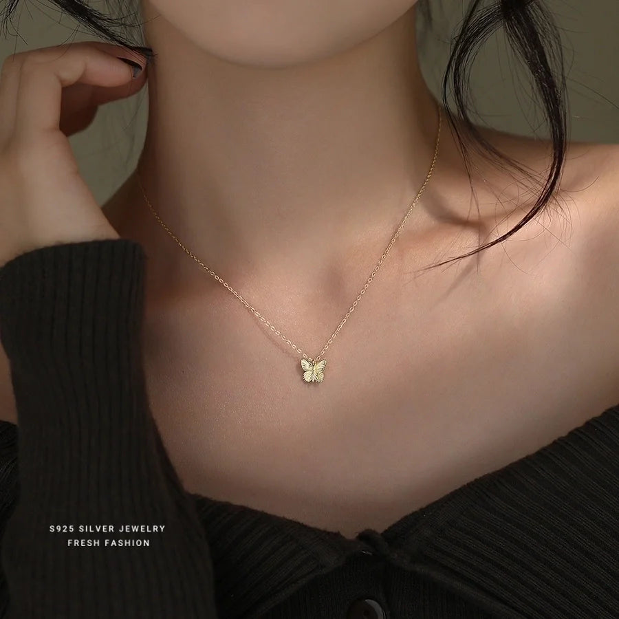 925 Sterling Silber Zirkon Kabelkette Plattierung Schmetterling Anhänger Halskette | Shop Nory