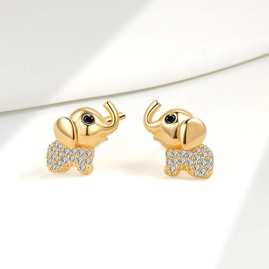 1 Paar 18K vergoldete 925 Sterling Silber Zirkon 925 Sterling Silber Ohrringe Elefanten Ohrstecker | Shop Nory