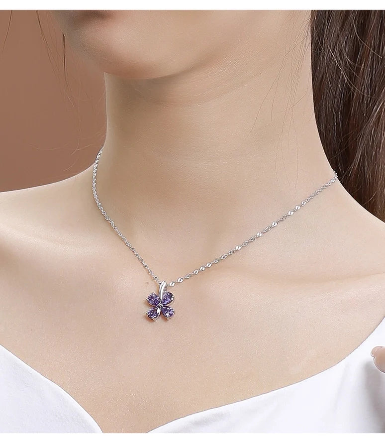 925 Sterling Silber Zirkon Polieren Einlage Blütenanhänger Halskette | Shop Nory