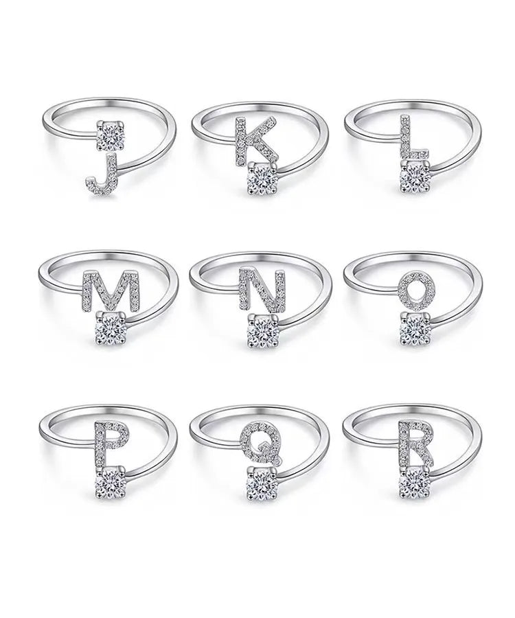 925 Sterling Silber Zirkon Buchstaben Offene Ringe 925 Sterling Silber Ringe | Shop Nory