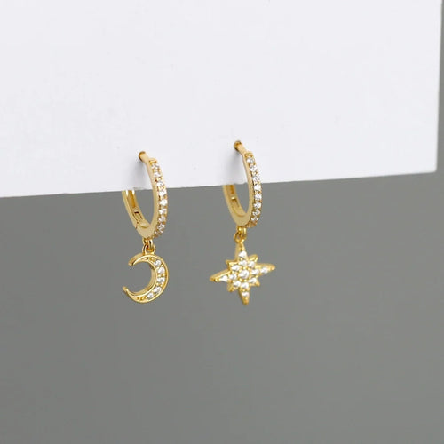 1 Paar 18K Goldbeschichtet Weißgoldbeschichtet 925 Sterlingsilber Zirkon 925 Sterlingsilber Ohrringe Stern Mond Tropf Ohrringe | Shop Nory