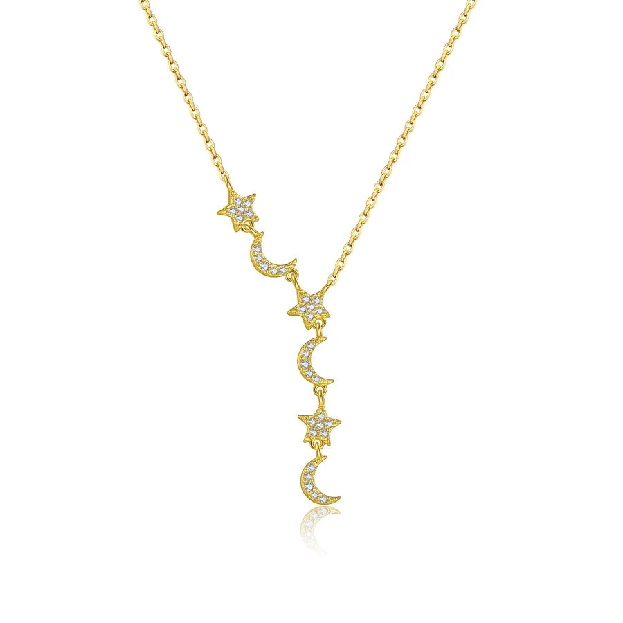 925 Sterling Silber Zirkon Kabelkette Stern Mond Anhänger Halskette | Shop Nory