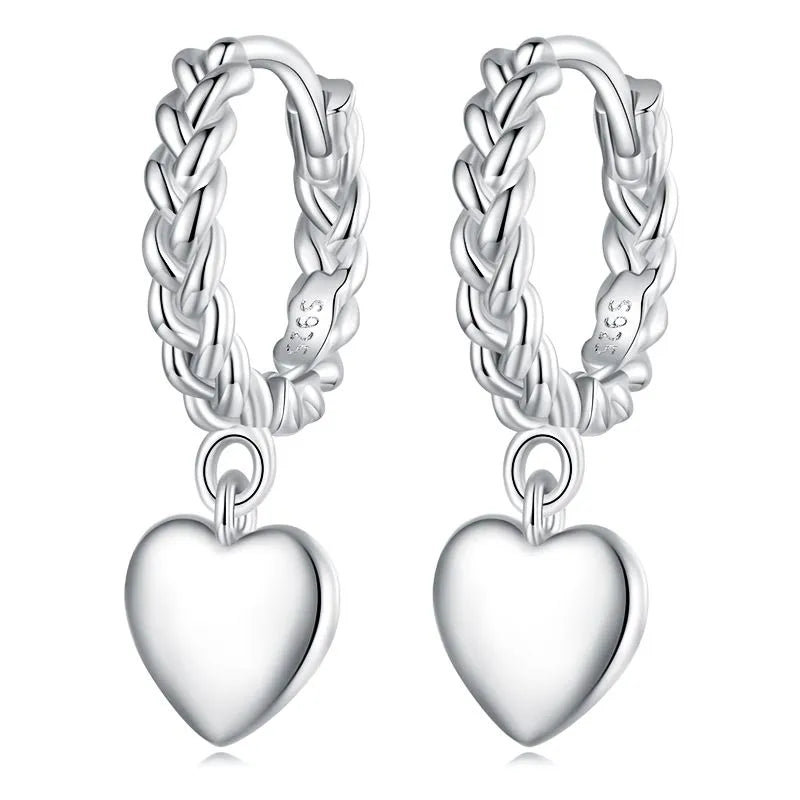 1 Paar Weiße Goldplattierte 925 Sterlingsilber Herzform Anhängerohrringe | Shop Nory