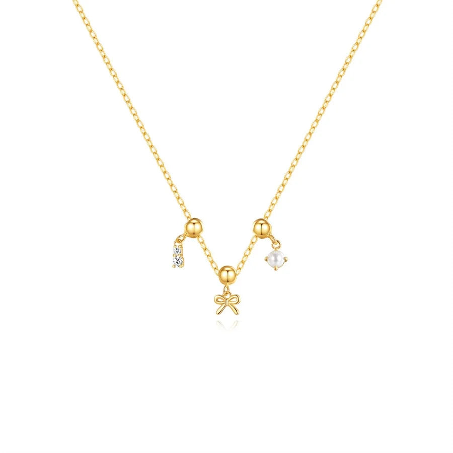925 Sterling Silber Kabelkette Beschichtung Schleife Knoten Multi Charms Halskette | Shop Nory