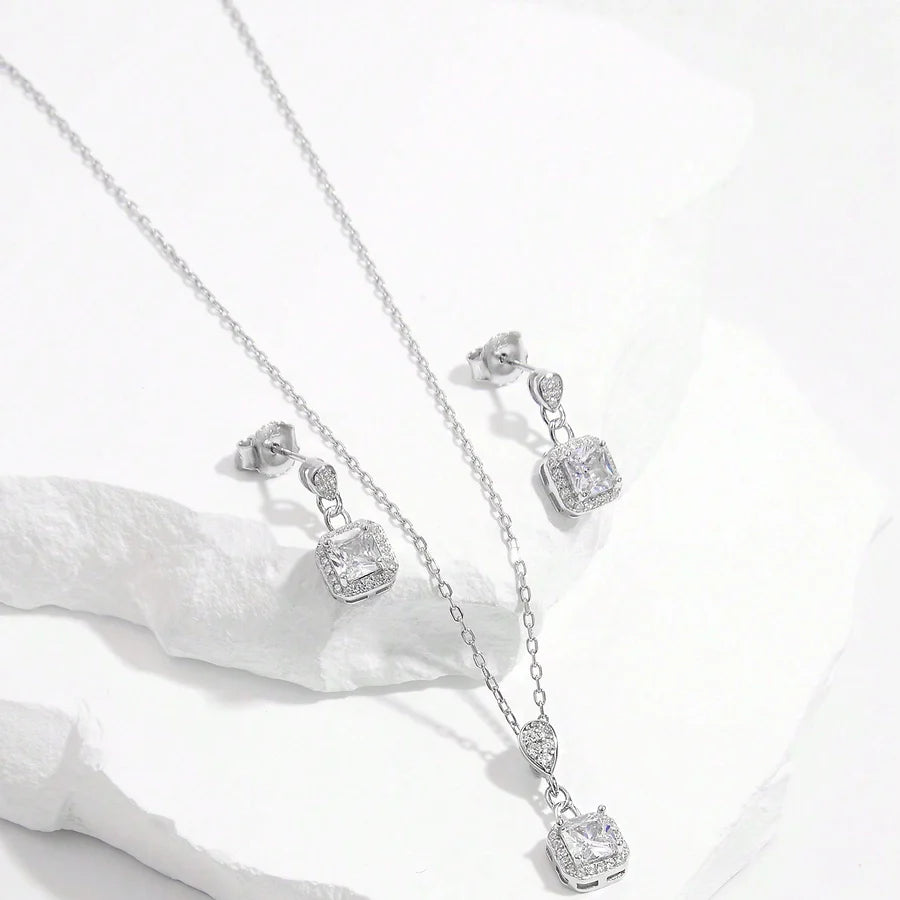 925 Sterling Silber Plattierte Platin Ohrringe und Halskette Set | Shop Nory