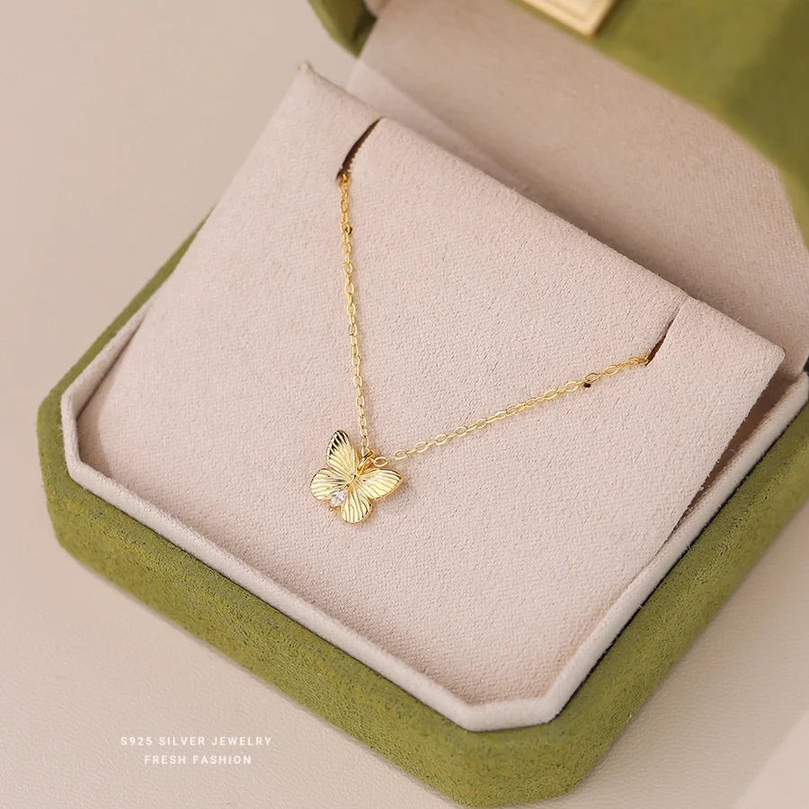 925 Sterling Silber Zirkon Kabelkette Plattierung Schmetterling Anhänger Halskette | Shop Nory