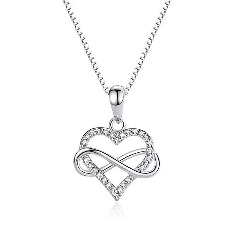 925 Sterling Silver Zircon box chain Hollow Out Inlay Unendlichkeit Herzform Anhänger Halskette | Shop Nory