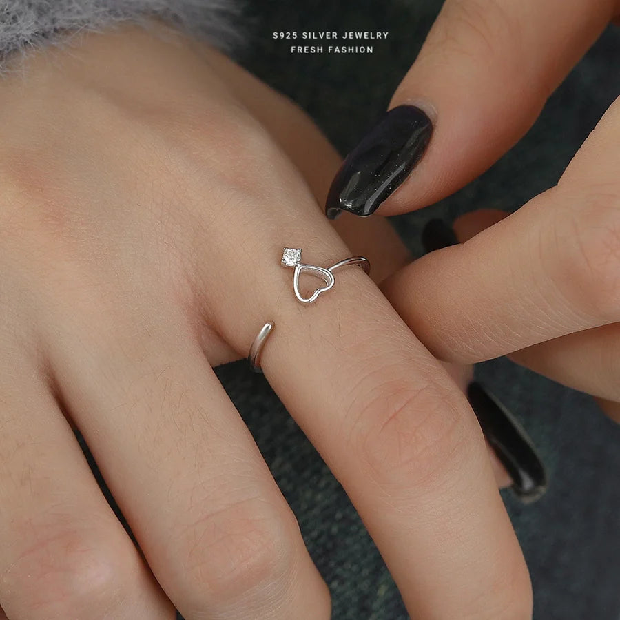 925 Sterlingsilber Zirkon Herzform Offene Ringe 925 Sterlingsilber Ringe | Shop Nory