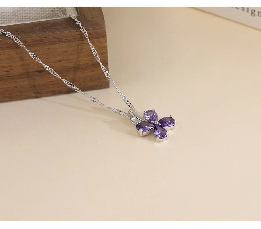 925 Sterling Silber Zirkon Polieren Einlage Blütenanhänger Halskette | Shop Nory