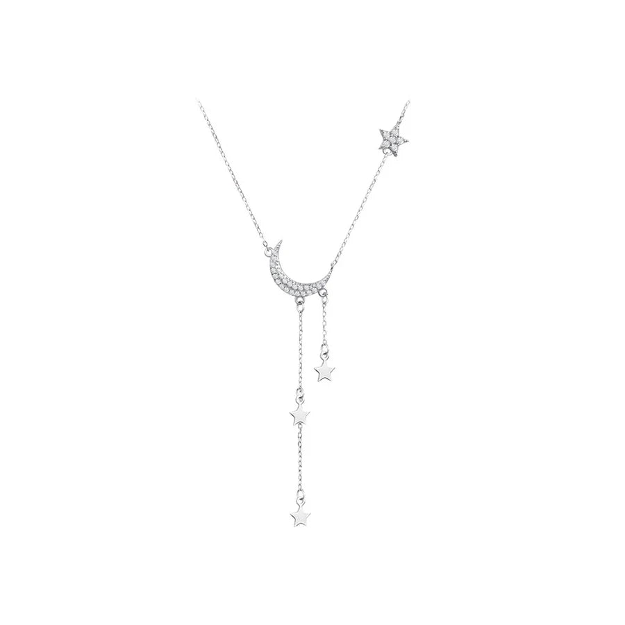 925 Sterling Silver Zircon Kettengehäuse Stern Mond Anhänger Halskette | Shop Nory