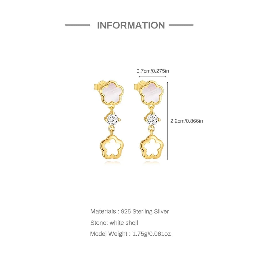 S925 Sterlingsilber Blütenweiße Muschel Verfeinerte Strass Schlüsselbeinghänger Hohlstud Ohrringe Anzug Bester Verkäufer in Schmuck | Shop Nory