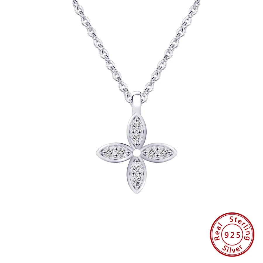 925 Sterling Silber Plattierter Zirkon Kabelkette Blumen Schneeflocken Halskette | Shop Nory