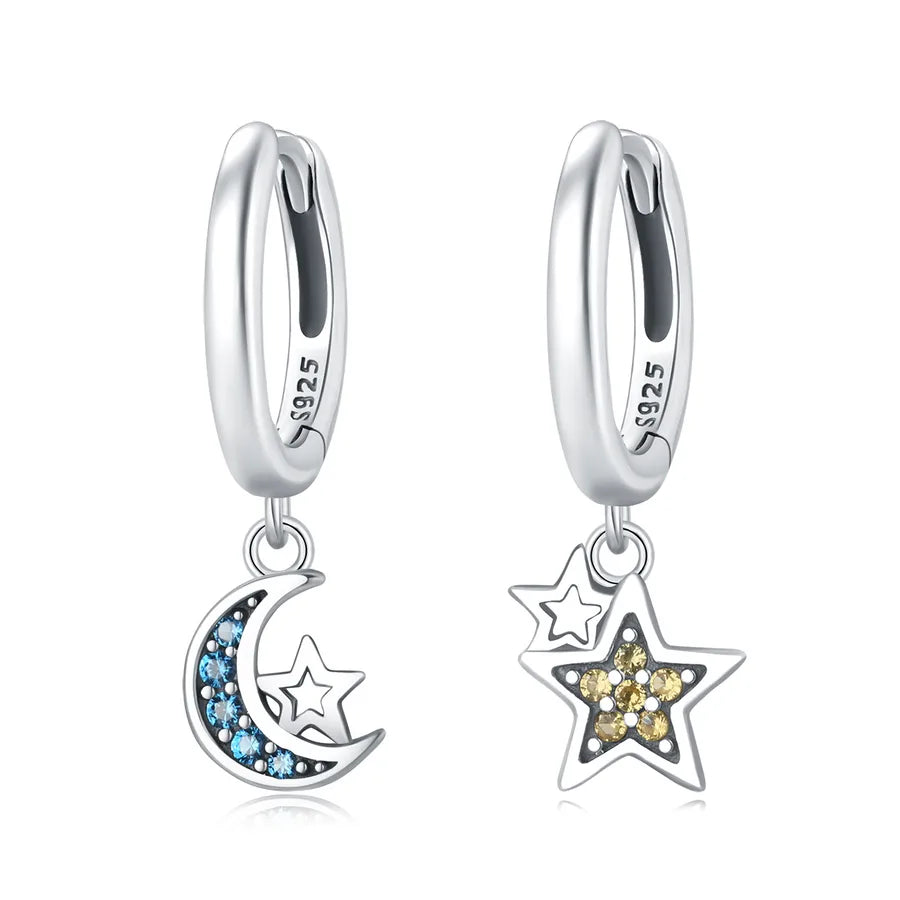 1 Paar 925 Sterlingsilber Zirkon 925 Sterlingsilber Ohrringe Stern Mond Tropf Ohrringe Ohrstecker | Shop Nory