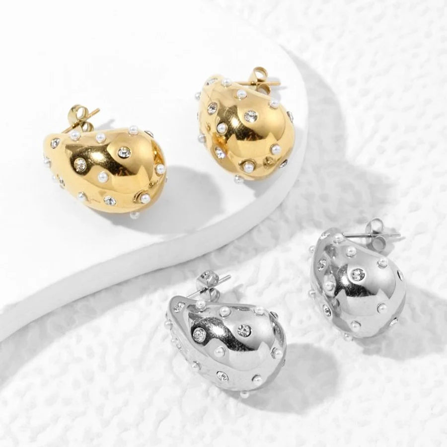 Ohrringe "Hailey" Drop mit Steinen in Edelstahl - 18k vergoldet | Shop Nory