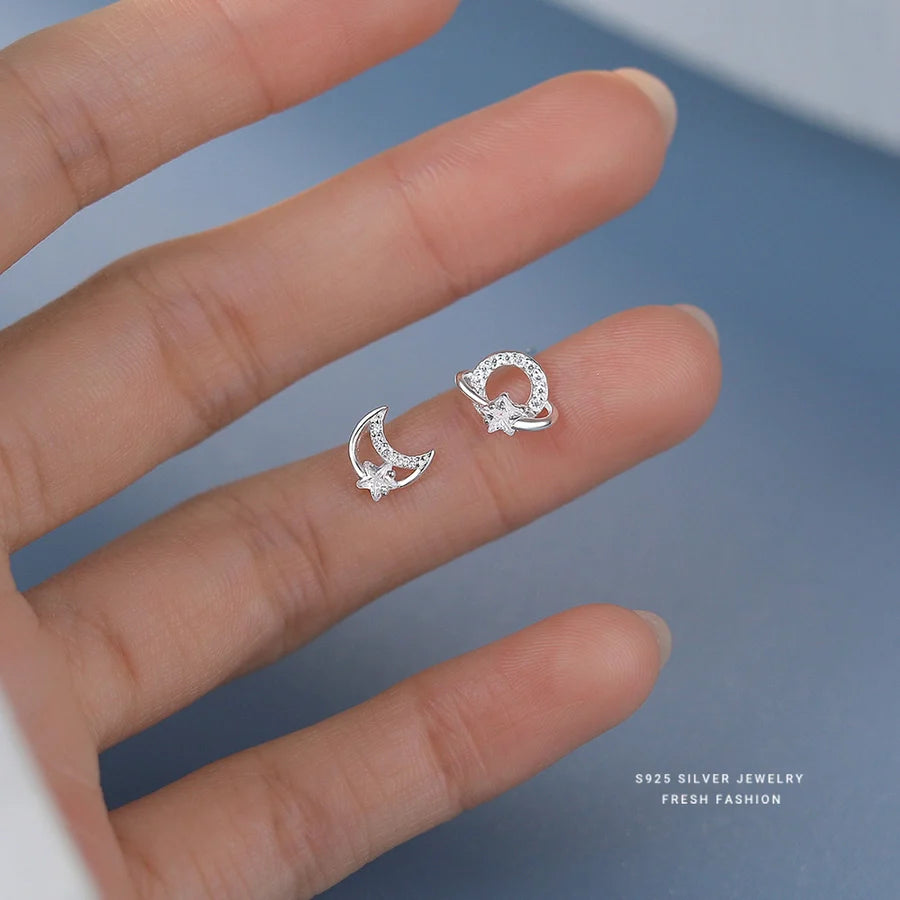 1 Paar 925 Sterlingsilber Zirkon 925 Sterlingsilber Ohrringe Stern Planet Mond Ohrstecker | Shop Nory
