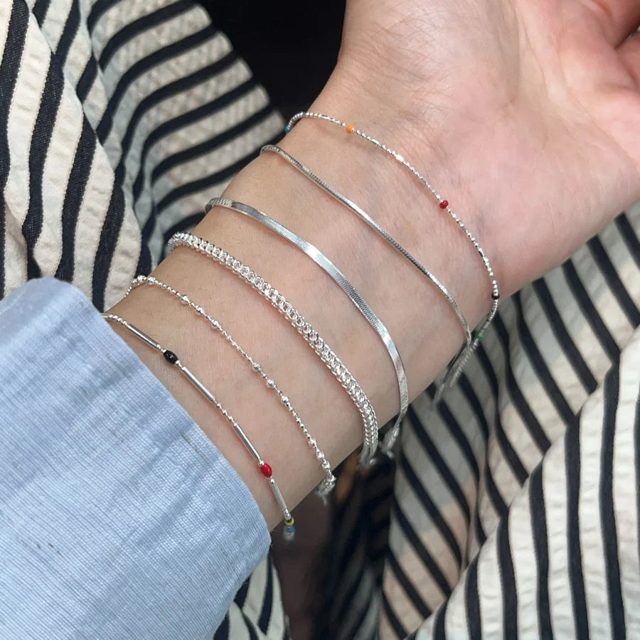 925 Sterling Silber Perlenkette Schlangenkette Armbänder Eleganter Einfacher Stil | Shop Nory