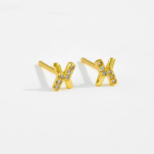 1 Paar 18K Goldbeschichtete Weißgoldbeschichtete 925 Sterling Silber Zirkon 925 Sterling Silber Ohrringe Buchstaben Ohrstecker | Shop Nory
