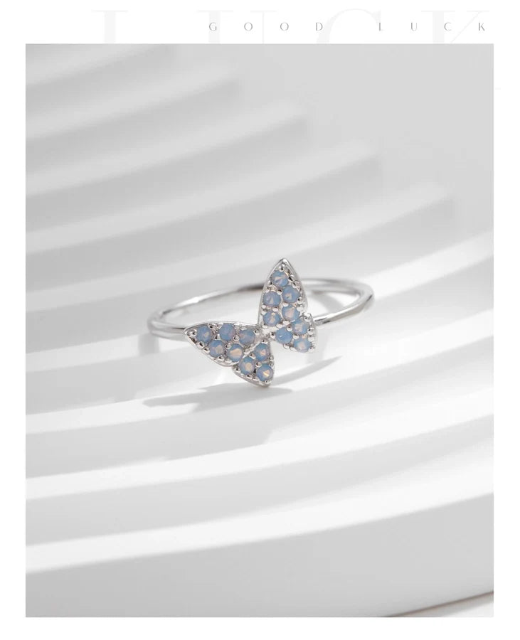 Rhodium-beschichtete 925 Sterling Silber Opal Schmetterlingsringe 925 Sterling Silber Ringe | Shop Nory