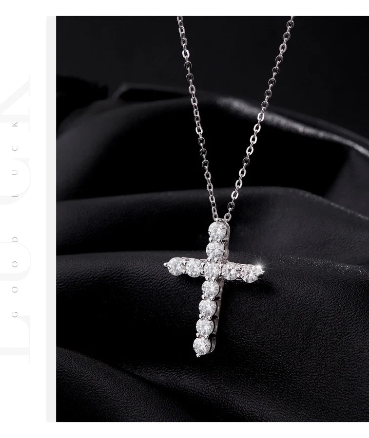 2.2 Karat VVS1-VVS2 Runder Brillant Schnitt 925 Sterlingsilber 925 Sterlingsilber Rack Plated Moissanit Kabelkette Einlage Kreuz Moissanit GRA Zertifikat Anhänger Halskette | Shop Nory
