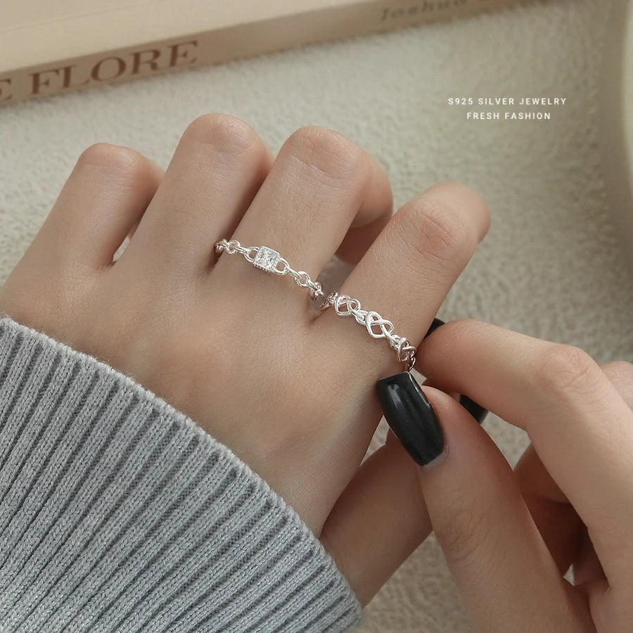 925 Sterling Silver Zirkon quadratische Herzform offene Ringe 925 Sterling Silver Ringe | Shop Nory