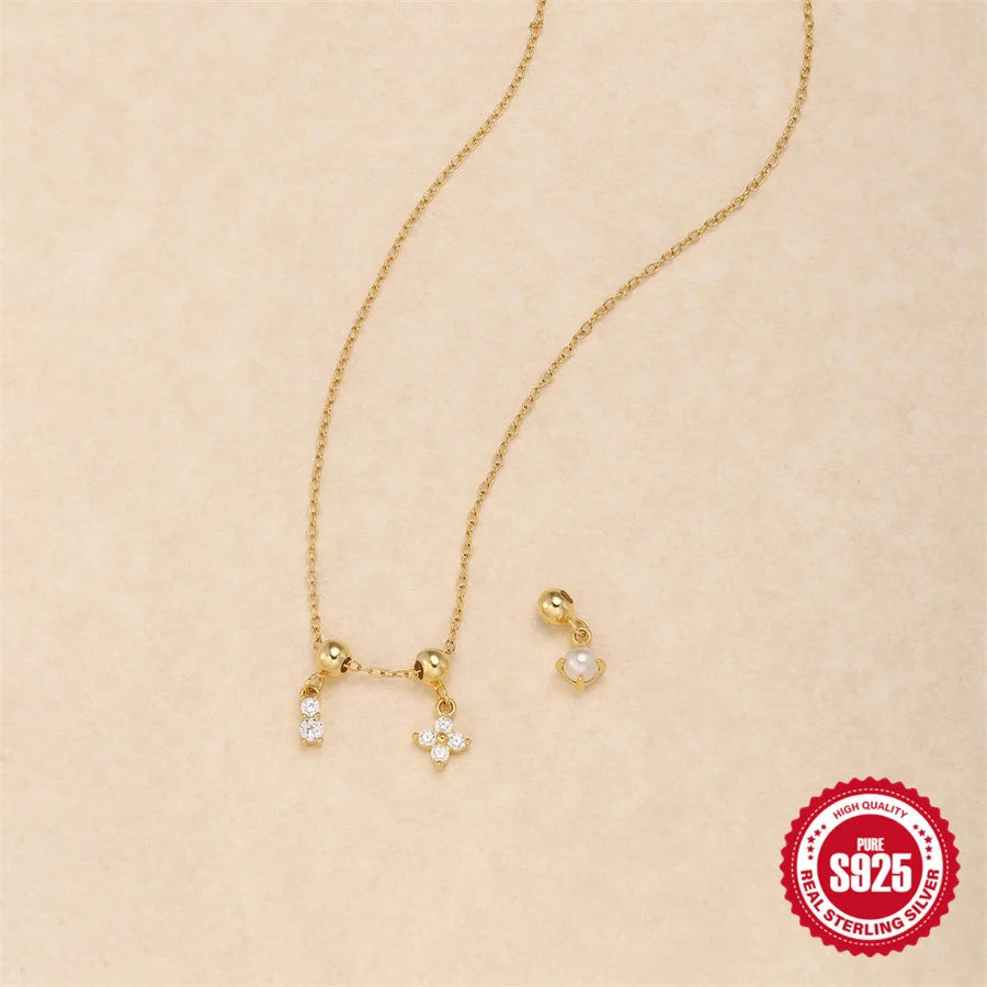 925 Sterling Silber Zirkon Kabelkette Beschichtung Geometrische Multi Charms Halskette | Shop Nory