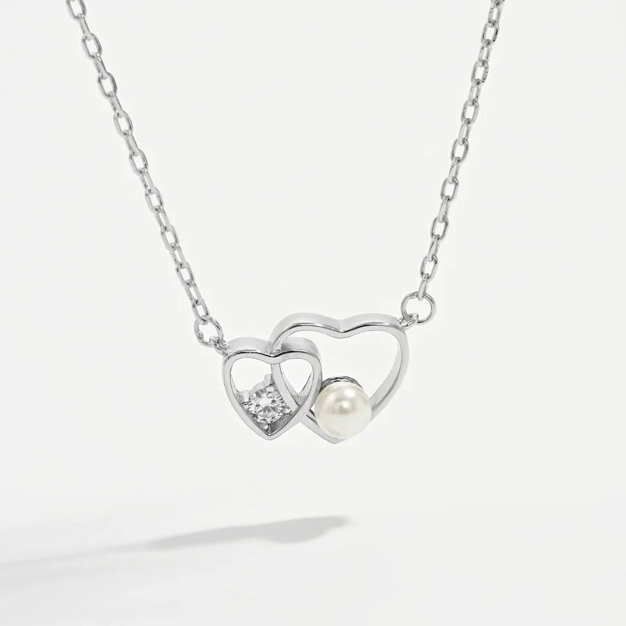 925 Sterling Silver Plated Shell Perlen Zirkon Kabelkette Herzform Halskette | Shop Nory