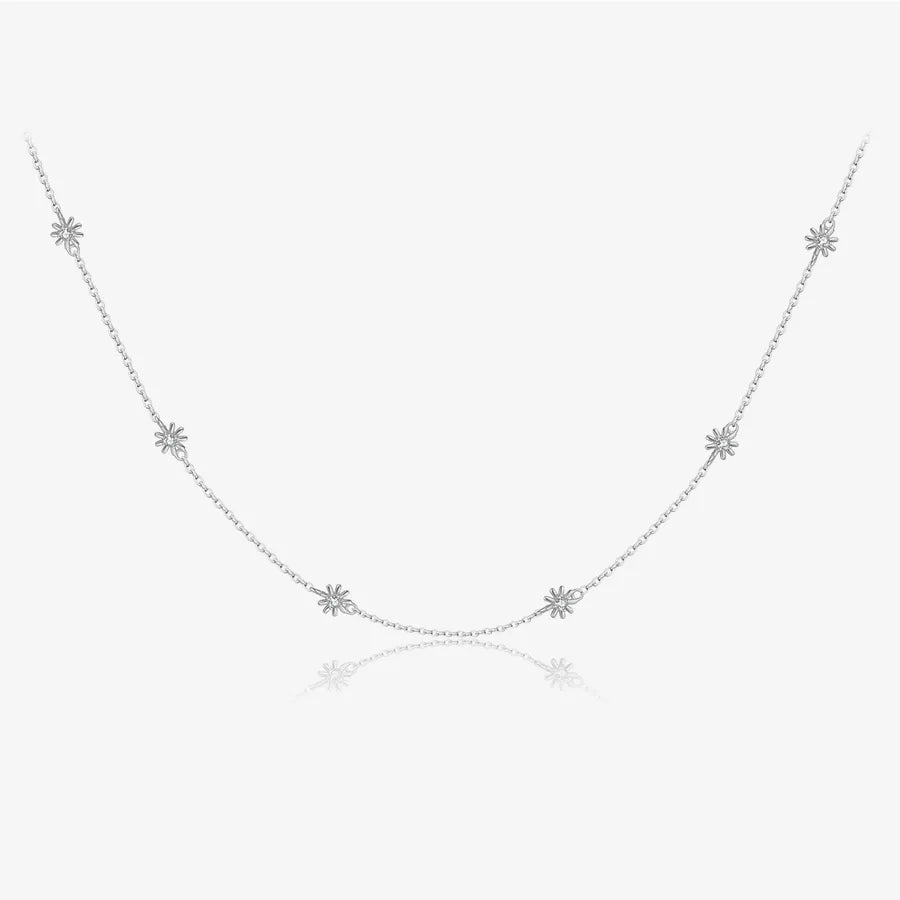 S925 Sterling Silber Kleine Daisy Halskette Ohrringe Koreanischer Stil Stilvoll Einfach und Vielseitig Klassisch Trendy Schlüsselbein Kette für Frauen | Shop Nory