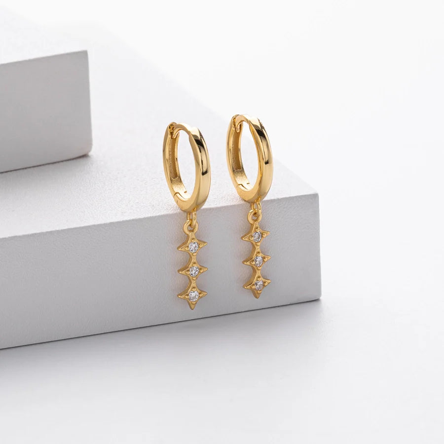 1 Paar 18K Gold Plattiert Weiß Gold Plattiert Rhodium Plattiert 925 Sterling Silber Zirkon 925 Sterling Silber Ohrringe Geometrische Tropf Ohrringe | Shop Nory