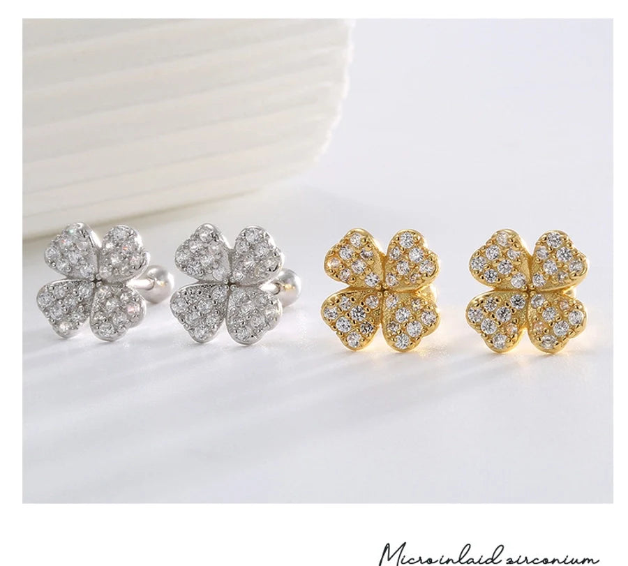 1 Paar 925 Sterling Silber Zirkon 925 Sterling Silber Ohrringe Vierblättriger Klee Ohrstecker | Shop Nory