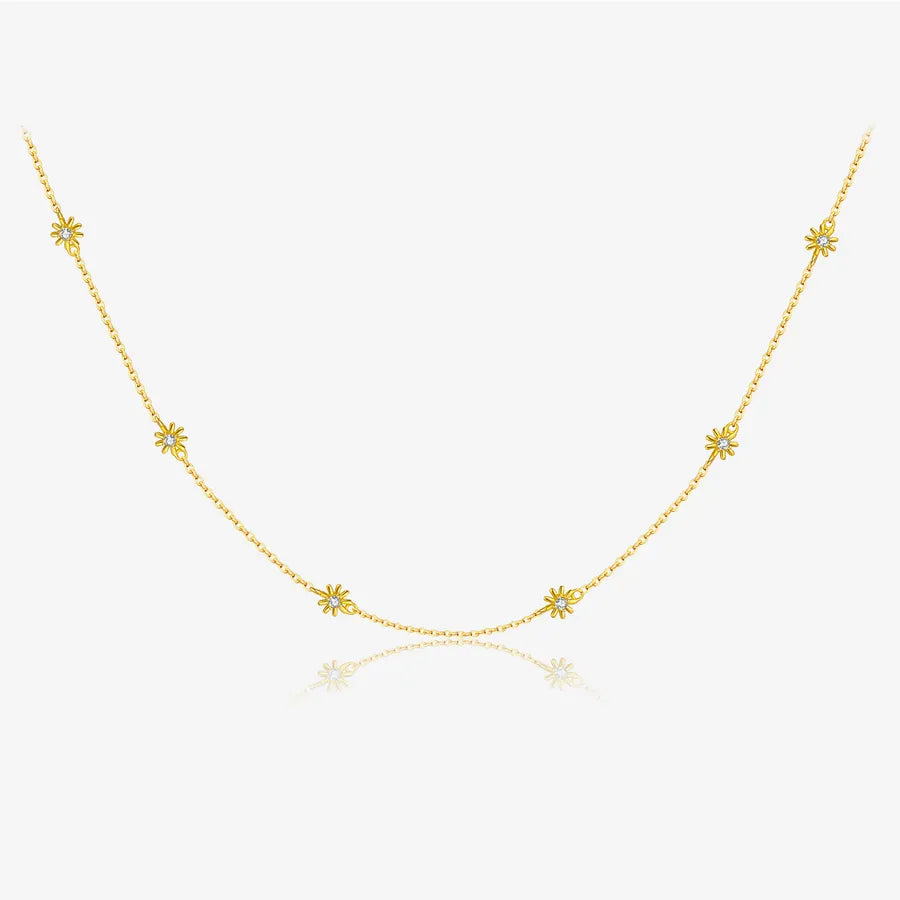 S925 Sterling Silber Kleine Daisy Halskette Ohrringe Koreanischer Stil Stilvoll Einfach und Vielseitig Klassisch Trendy Schlüsselbein Kette für Frauen | Shop Nory