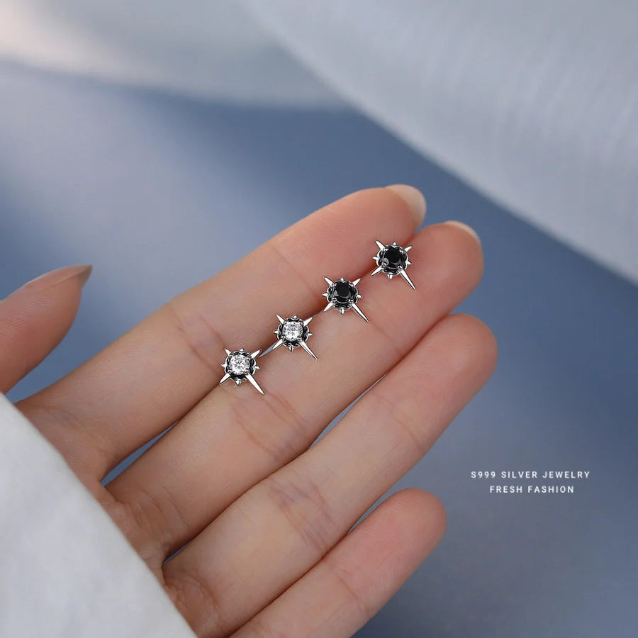 1 Paar S999 Silber Zirkon 925 Sterling Silber Ohrringe Achtstrahlige Stern Ohrstecker | Shop Nory
