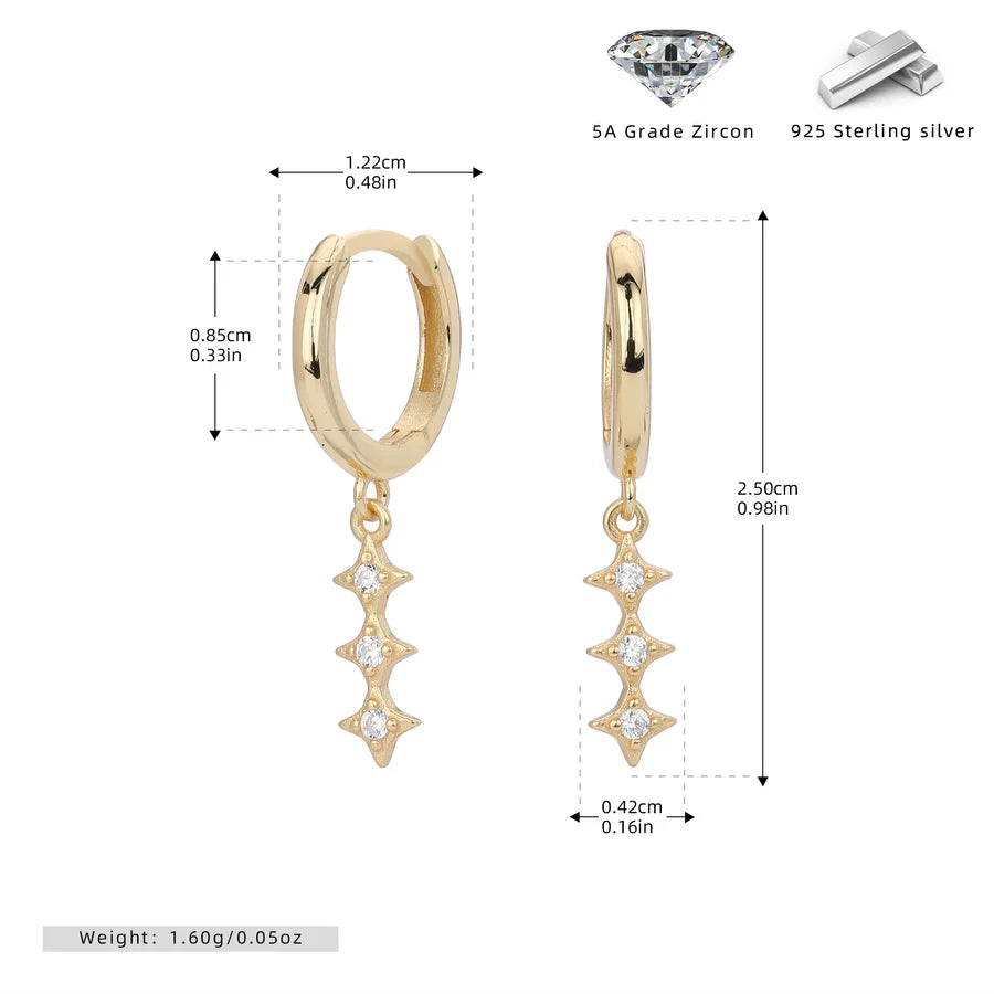 1 Paar 18K Gold Plattiert Weiß Gold Plattiert Rhodium Plattiert 925 Sterling Silber Zirkon 925 Sterling Silber Ohrringe Geometrische Tropf Ohrringe | Shop Nory