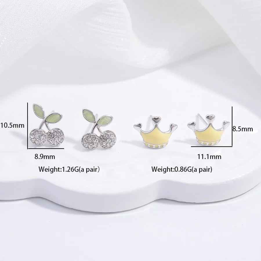 1 Paar 22K vergoldete rhodinierte 925 Sterling Silber Zirkon 925 Sterling Silber Ohrringe Pinguin Kirschkrone Ohrstecker | Shop Nory