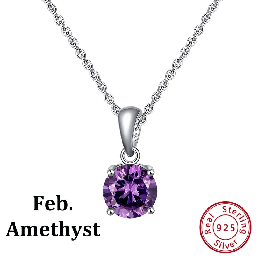 925 Sterling Silber Überzogene Kabelkette Runde Herzform Geburtstagsstein Halskette | Shop Nory