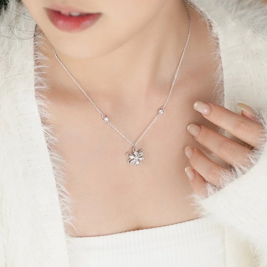 925 Sterling Silber Zirkon Kabelkette Einlage Schneeflocke Anhänger Halskette | Shop Nory