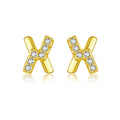 1 Paar 18K Goldbeschichtete Weißgoldbeschichtete 925 Sterling Silber Zirkon 925 Sterling Silber Ohrringe Buchstaben Ohrstecker | Shop Nory