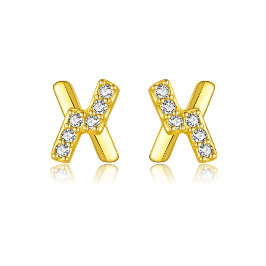 1 Paar 18K Goldbeschichtete Weißgoldbeschichtete 925 Sterling Silber Zirkon 925 Sterling Silber Ohrringe Buchstaben Ohrstecker | Shop Nory