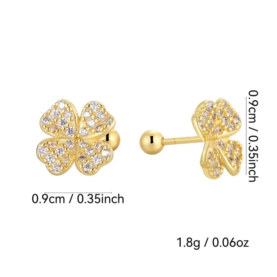 1 Paar 925 Sterling Silber Zirkon 925 Sterling Silber Ohrringe Vierblättriger Klee Ohrstecker | Shop Nory