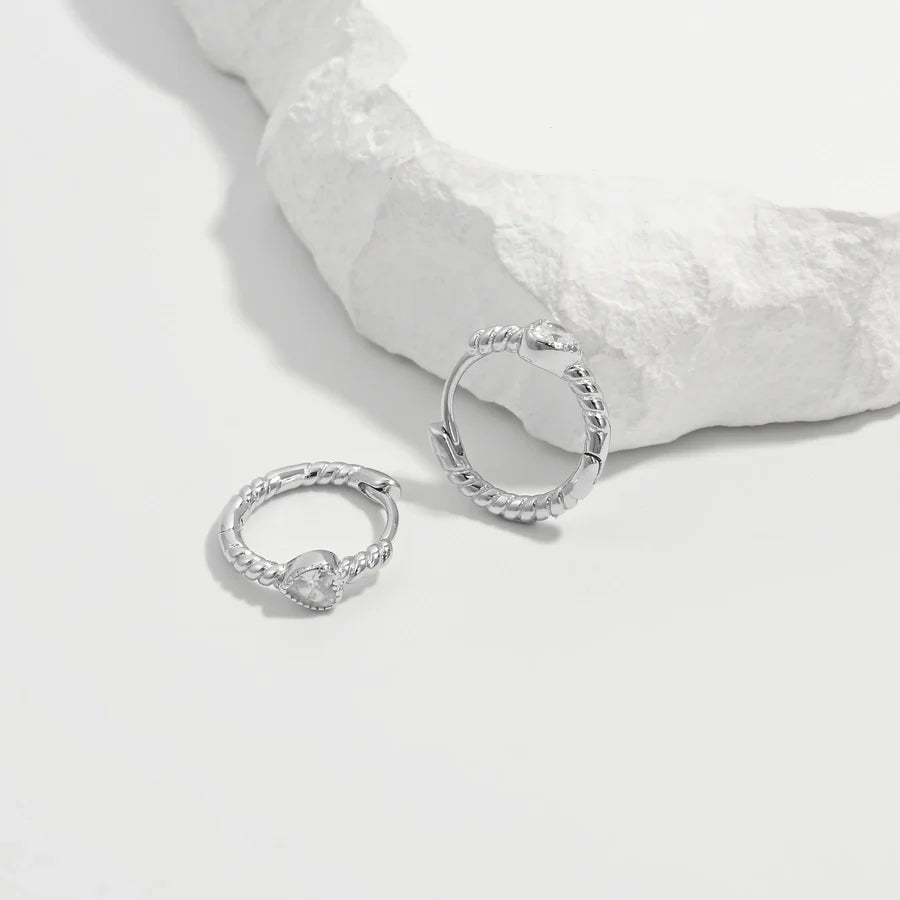 1 Paar Weißgoldbeschichtet 925 Sterlingsilber Zirkon 925 Sterlingsilber Ohrringe Runde Creolen | Shop Nory