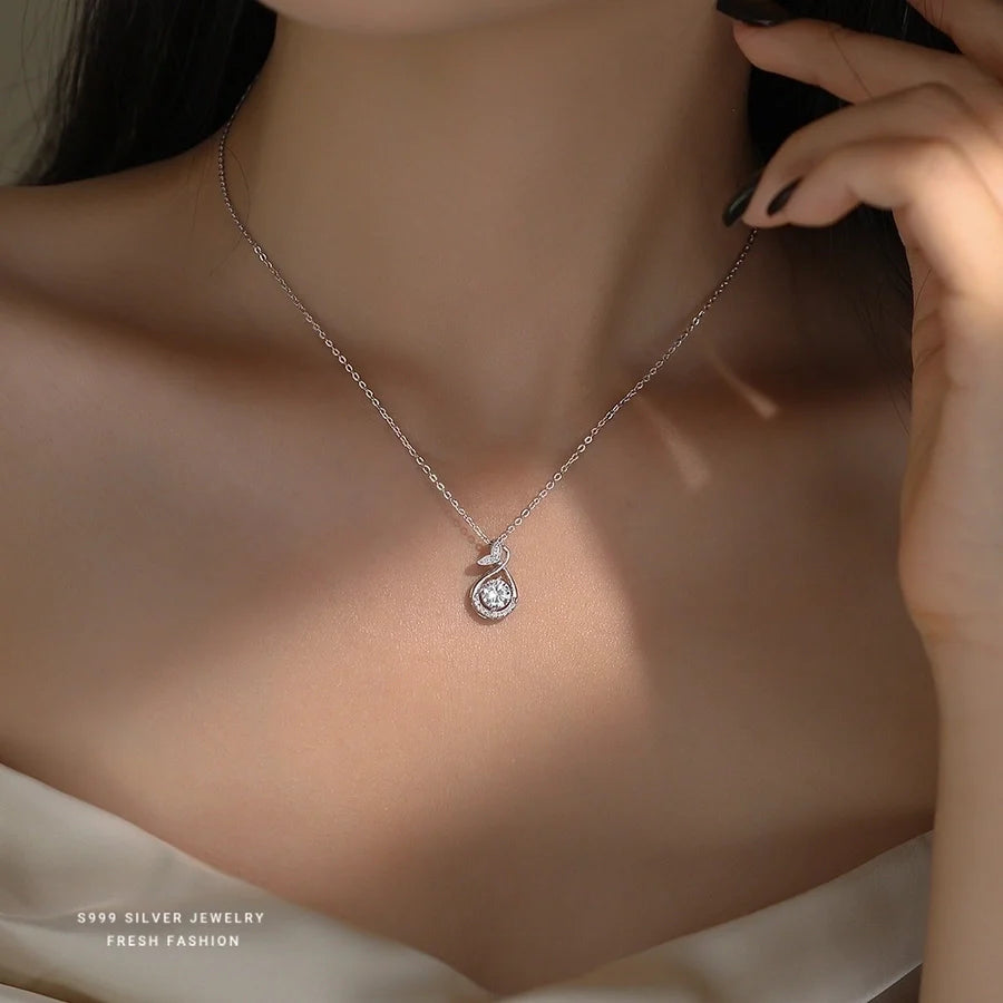 S999 Silber Zirkon Kabelkette Beschichtung Fischschwanz Anhänger Halskette | Shop Nory