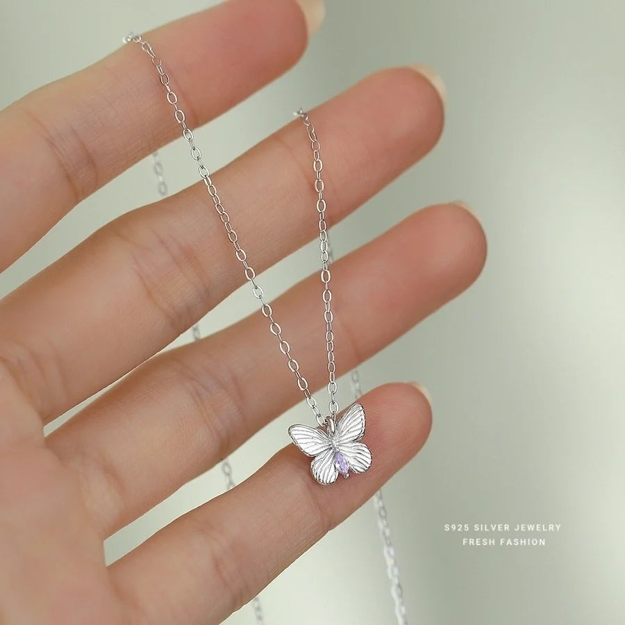 925 Sterling Silber Zirkon Kabelkette Plattierung Schmetterling Anhänger Halskette | Shop Nory