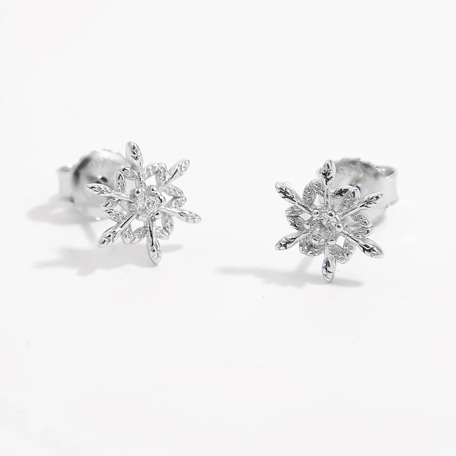 1 Paar Weißgold beschichtete 925 Sterling Silber Zirkon 925 Sterling Silber Ohrringe Schneeflocke Ohrstecker | Shop Nory