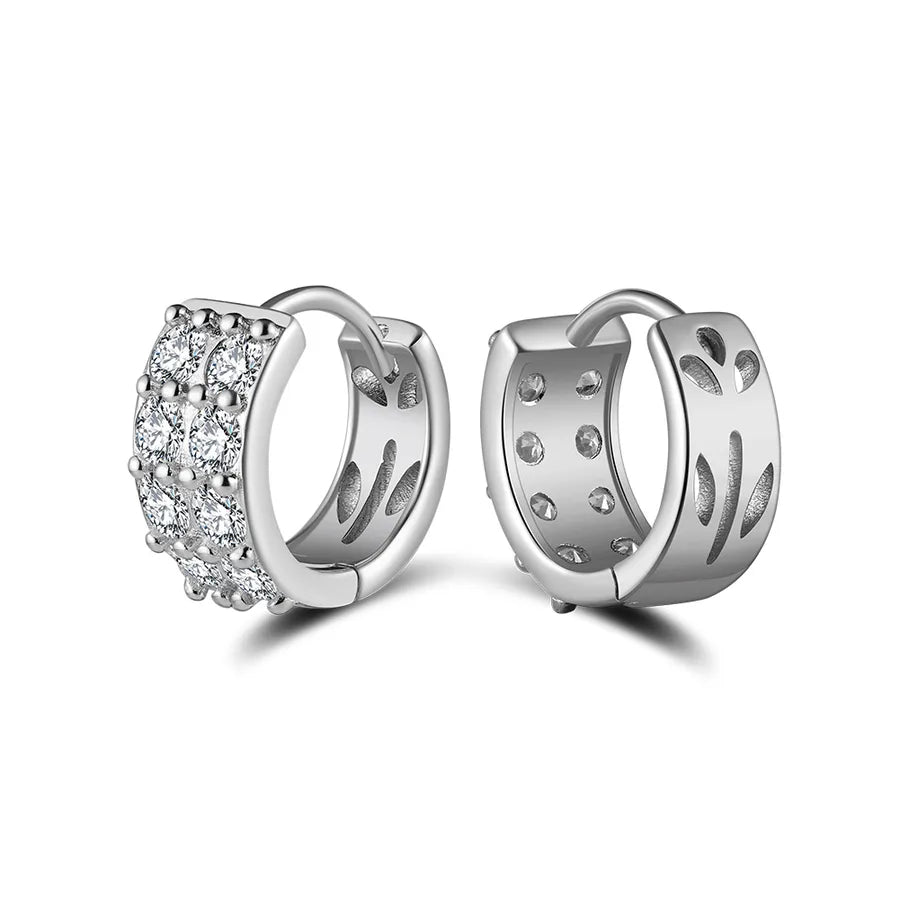 Weißgoldbeschichtete versilberte 925 Sterling Silber Zirkon 925 Sterling Silber Ohrringe runde Herzform Rhombus Ohrringe | Shop Nory