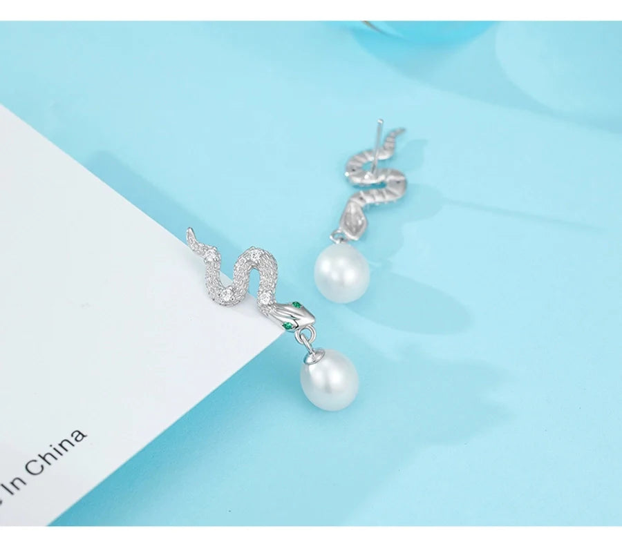 1 Paar 18K vergoldet Weißgold-plattiert 925 Sterling Silber Perle Zirkon 925 Sterling Silber Ohrringe Schlangenohrringe | Shop Nory