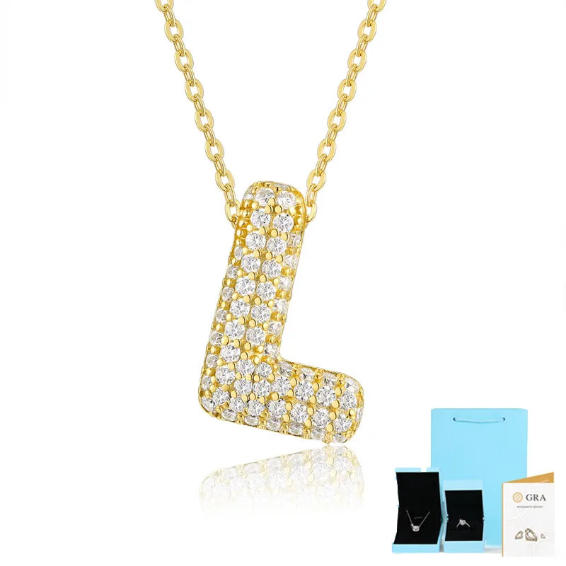 925 Sterling Silver Moissanite Kabelkette Buchstaben Anhänger Halskette | Shop Nory